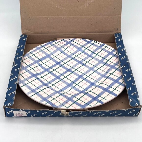 Fitz & Floyd Vintage 1991 Ceramic Plaid Serving Tray Round 13" Bloomers Check - Picture 11 of 12